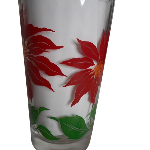 MCM Peanut Butter Juice Glass Tumbler Dark Red Poinsettia Estate find 5" #8 - Picture 4 of 6